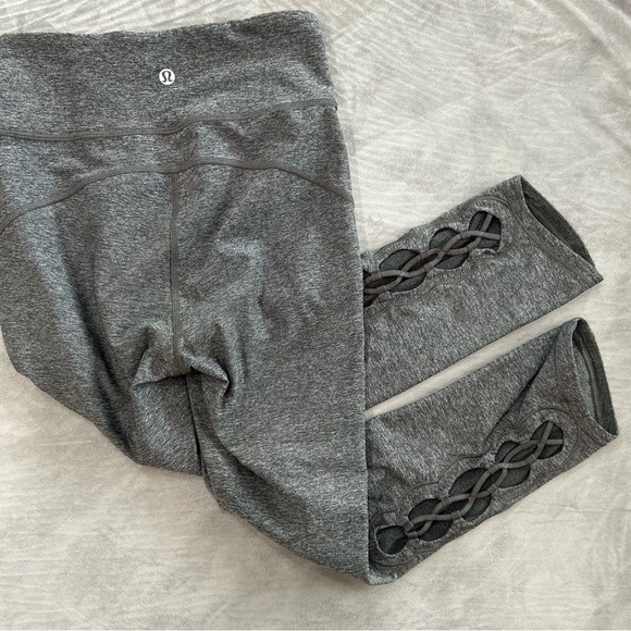 Lululemon Athletica Gray Leggings with Floral Mesh Detail - Picture 1 of 3